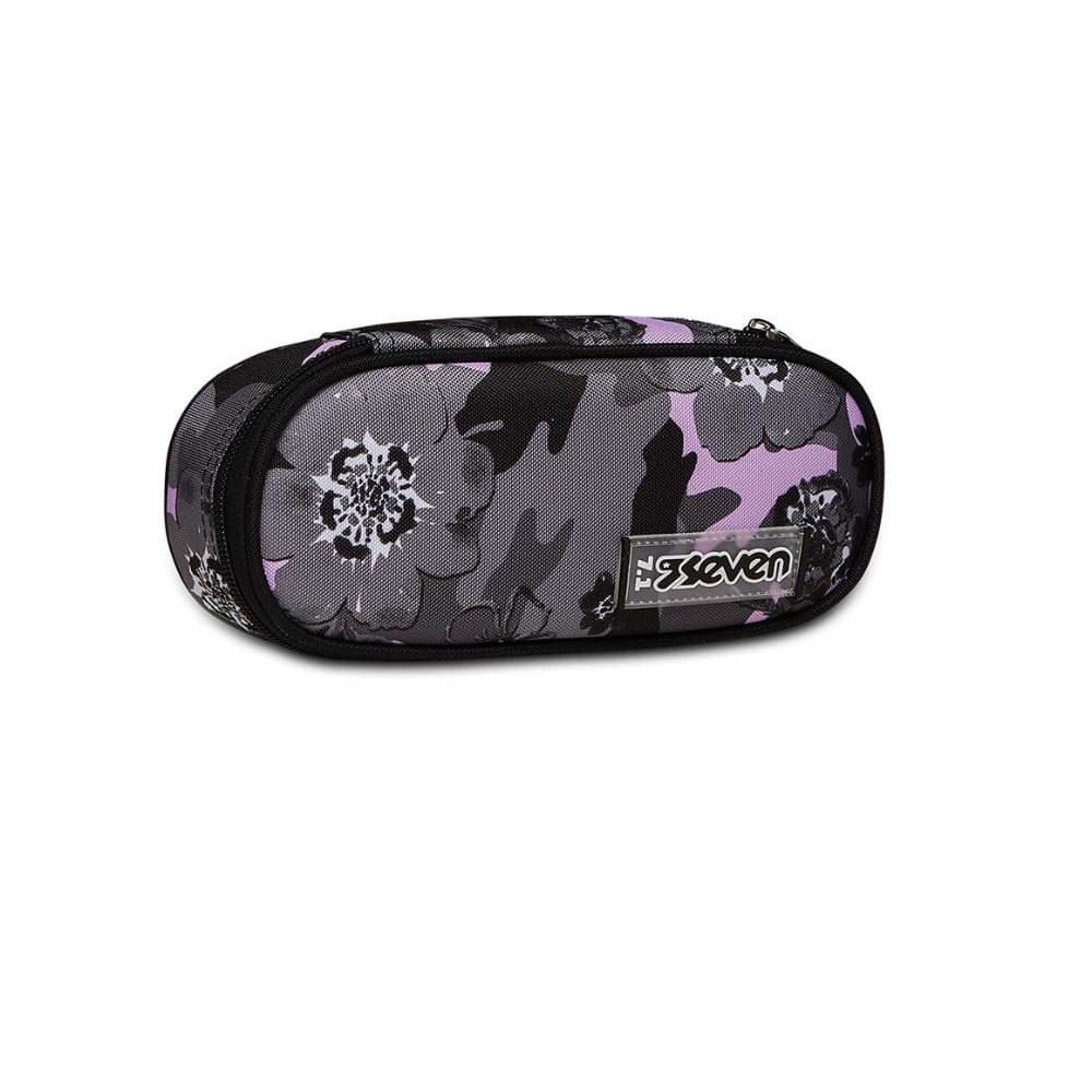 Astuccio Portapenne Seven Round Freethink Grigio Lilla Fiori - immagine 4