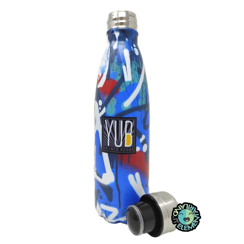 Borraccia YUB Termica 500 ml GRAFFITI Blu Bianco - immagine 2